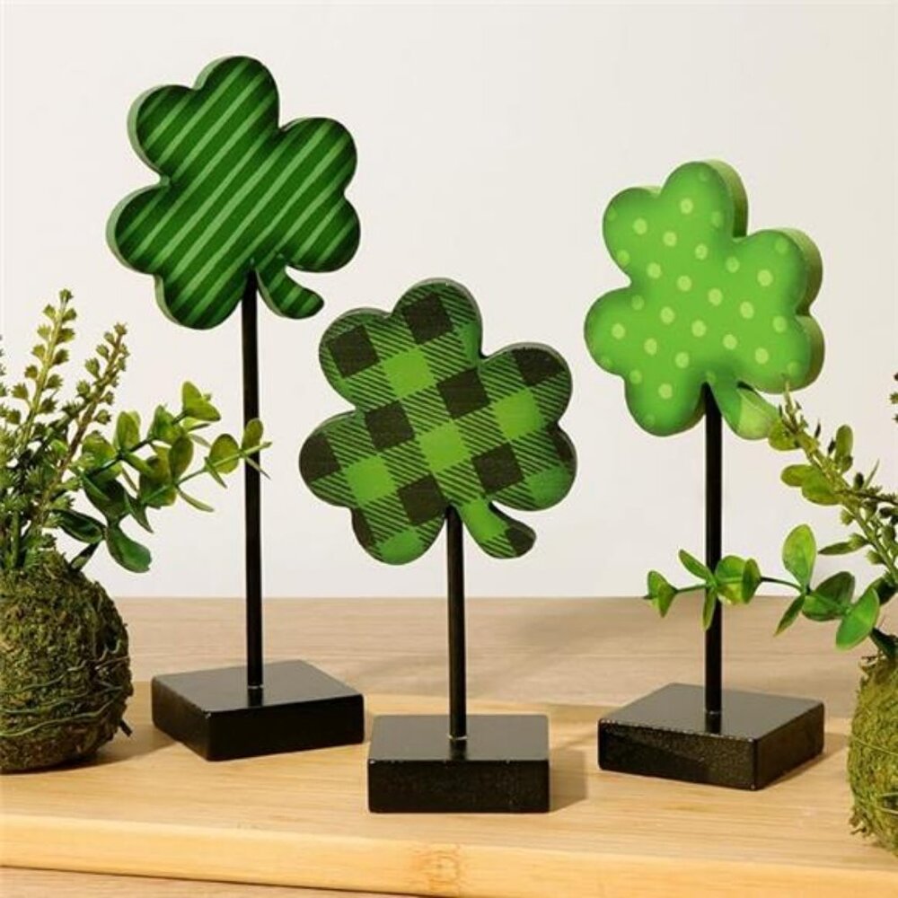 St Patricks Day Decorations 3pcs Lucky Shamrock Wooden Sign on Stand Irish - Picture 7 of 7